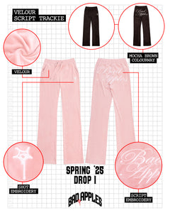 B.A. BADDIES CURSIVE VELOUR TRACKSUIT PANTS BROWN